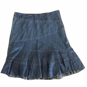 DKNY Denim Ruffle Midi Jean Skirt Boho 12